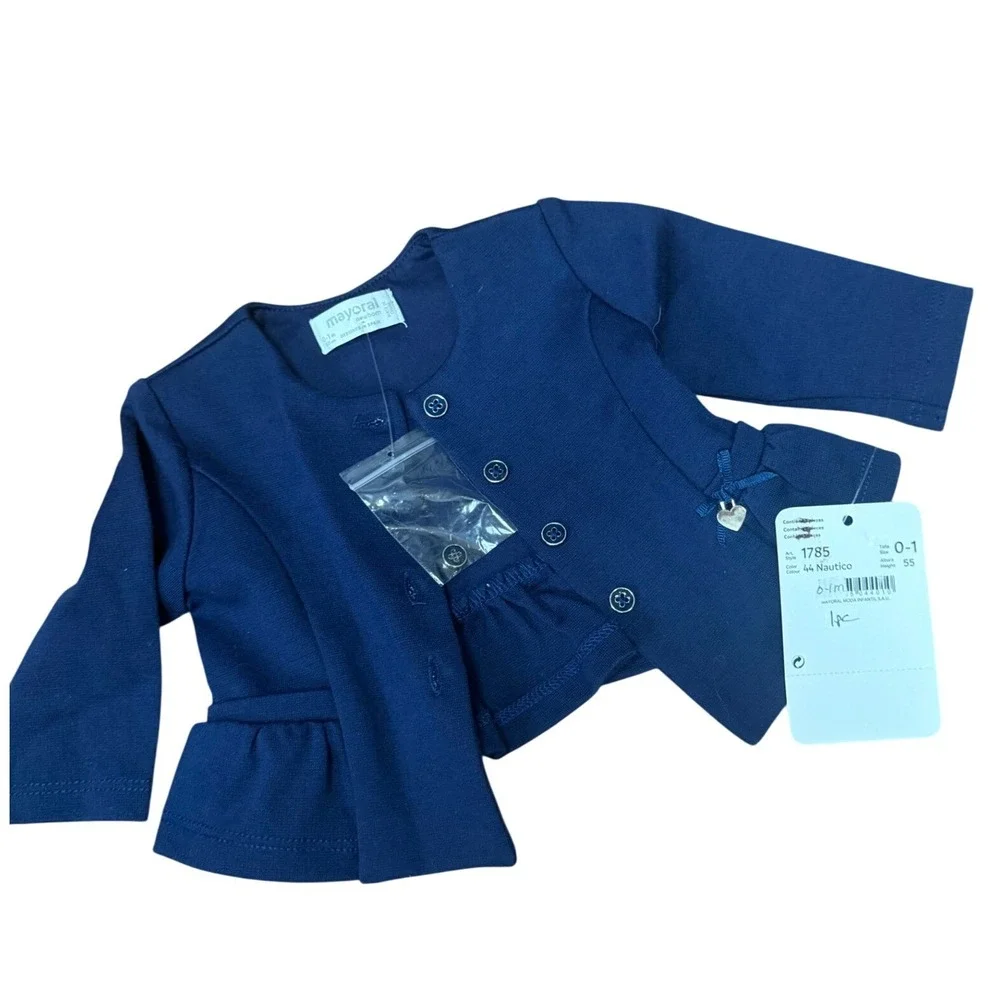 Mayoral Newborn Baby Girl Navy Blue Peplum Cardigan Blazer Jacket 0-1M NWT